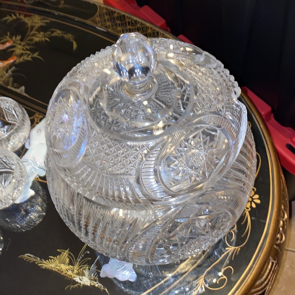 Vintage Waterford punch bowl with lid and 6 glasses - Picture 6 of 7